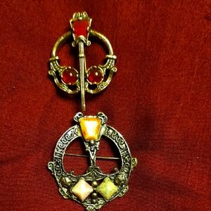 TwoVintage Gold and Red Brooch Set